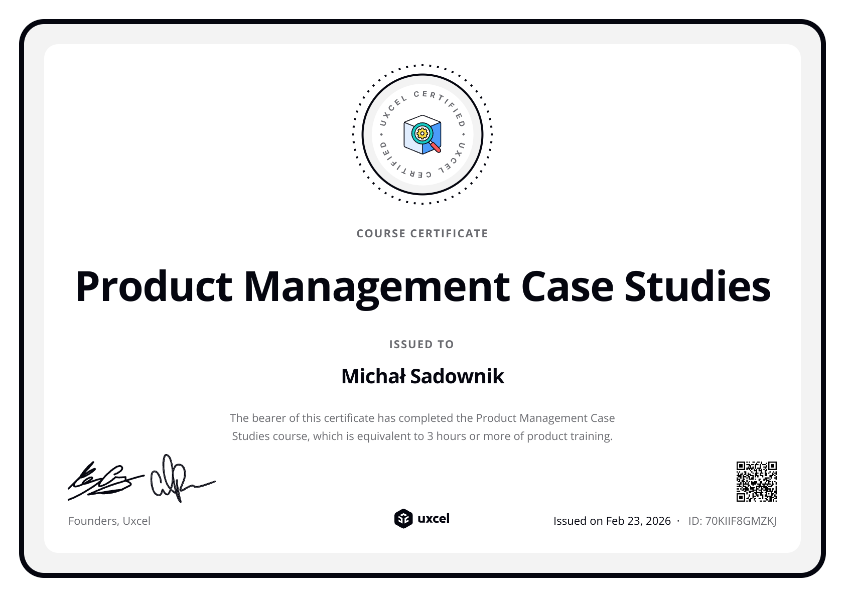 Michał Sadownik's certificate